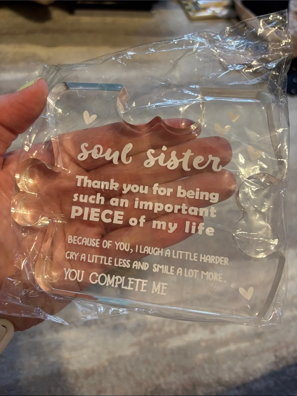 Soul Sister Clear Acrylic Puzzle Piece Keepsake - Thank You Gift